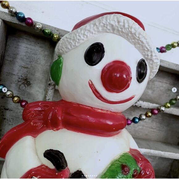 Vintage Snowman Tabletop Blow Mold Christmas Plastic Pipe Wreath Union 10.5" - Picture 3 of 8